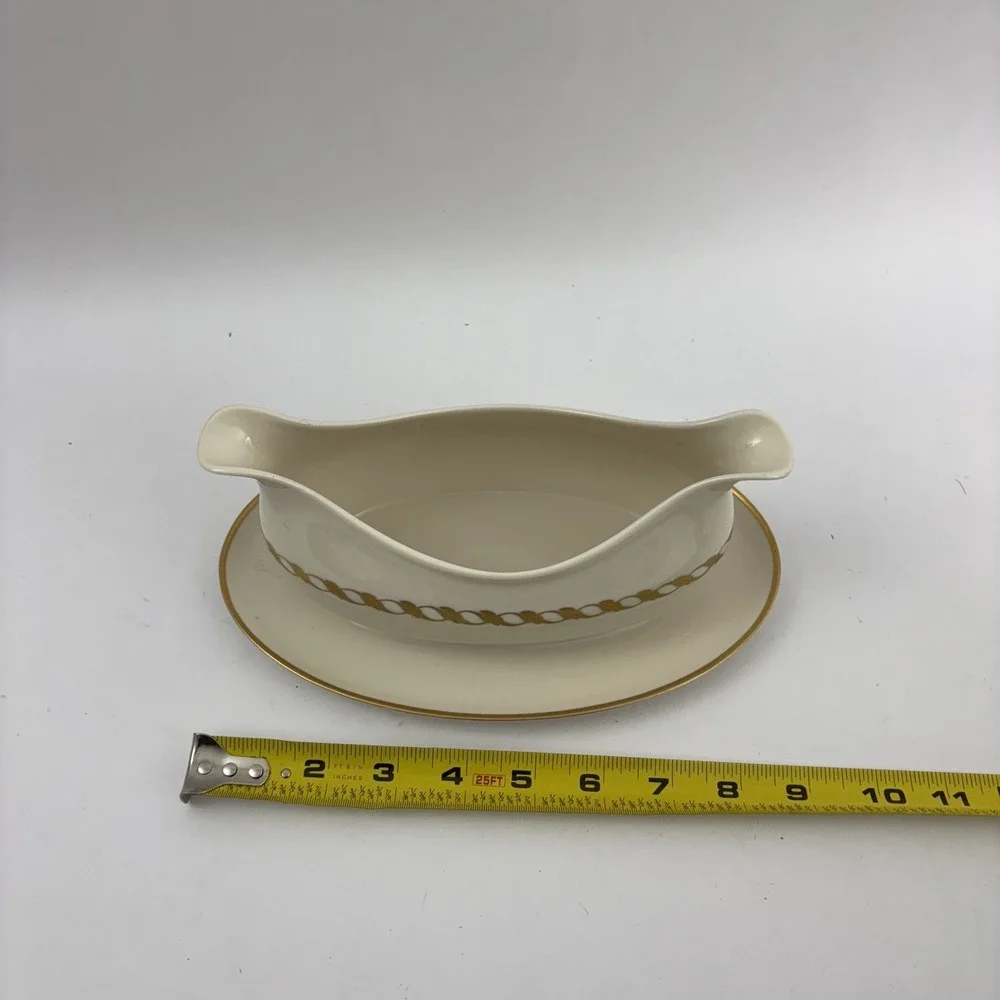 Vintage Franciscan Fine China Del Monte Cream Gold Accent Gravy Boat Underplate‎
